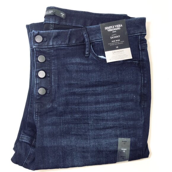 Simply Vera Wang Womens High Rise Dark Wash Button Fly Skinny Jeans Sz 18 New - Picture 2 of 9